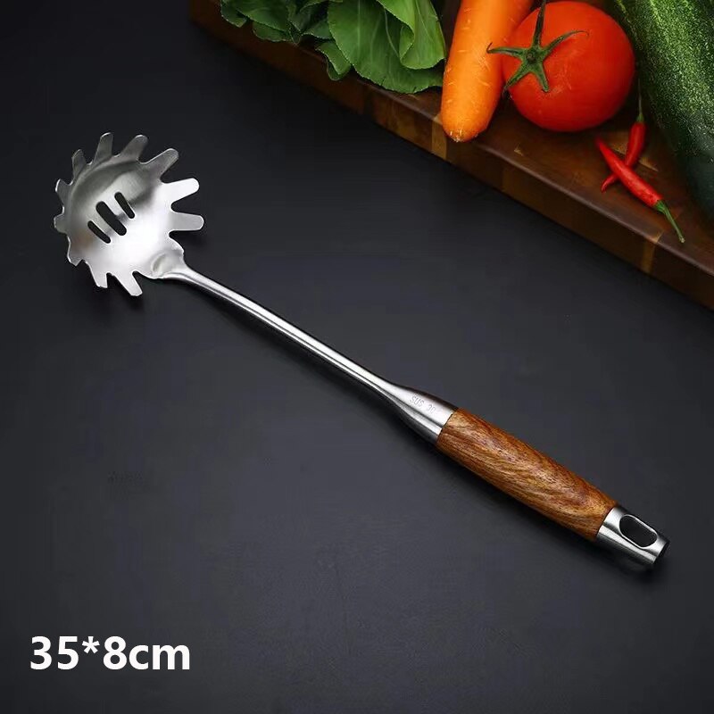 Manche en bois de rose, spatule Wok en acier inoxydable, pelle fendue, retourneur cuillère à riz, ustensile de service, outils de cuisine: 7