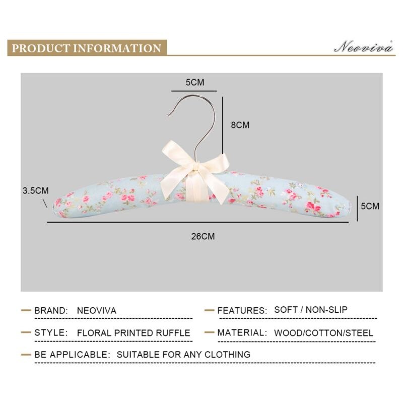 1pc Flower Printed Cotton Fabric Sponge Hanger Sponge Padded Clothes Hanger Clothes Suit Dress Hangers Random Printing