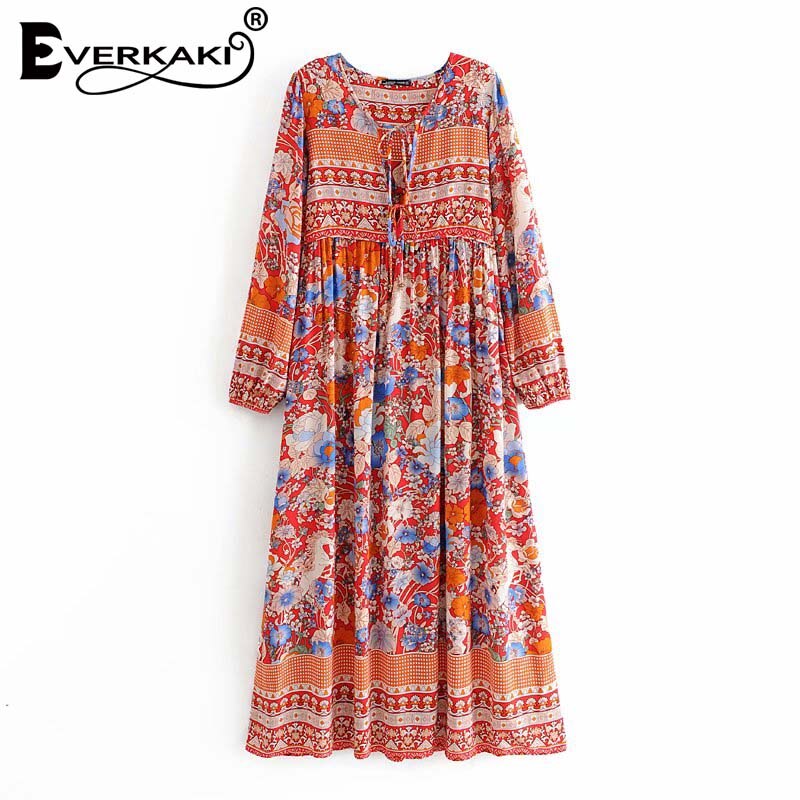 Everkaki Boho Floral Print Maxi Dress Women Summer... – Vicedeal