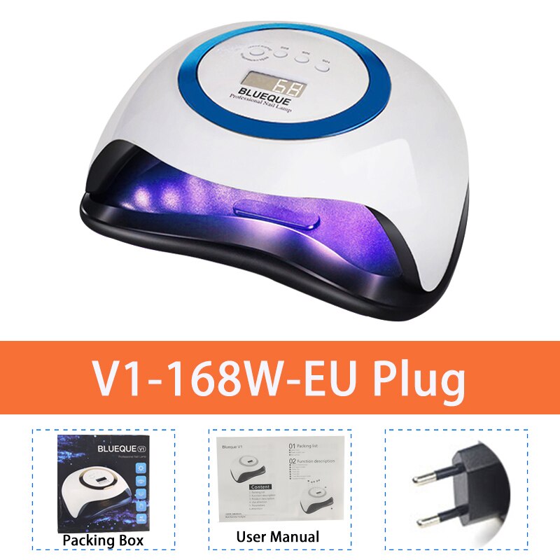 BLUEQUE V1 168W lámpara de uñas 42LED lámpara UV de manicura lámpara Gel para uñas secador lámpara: Blue EU Plug