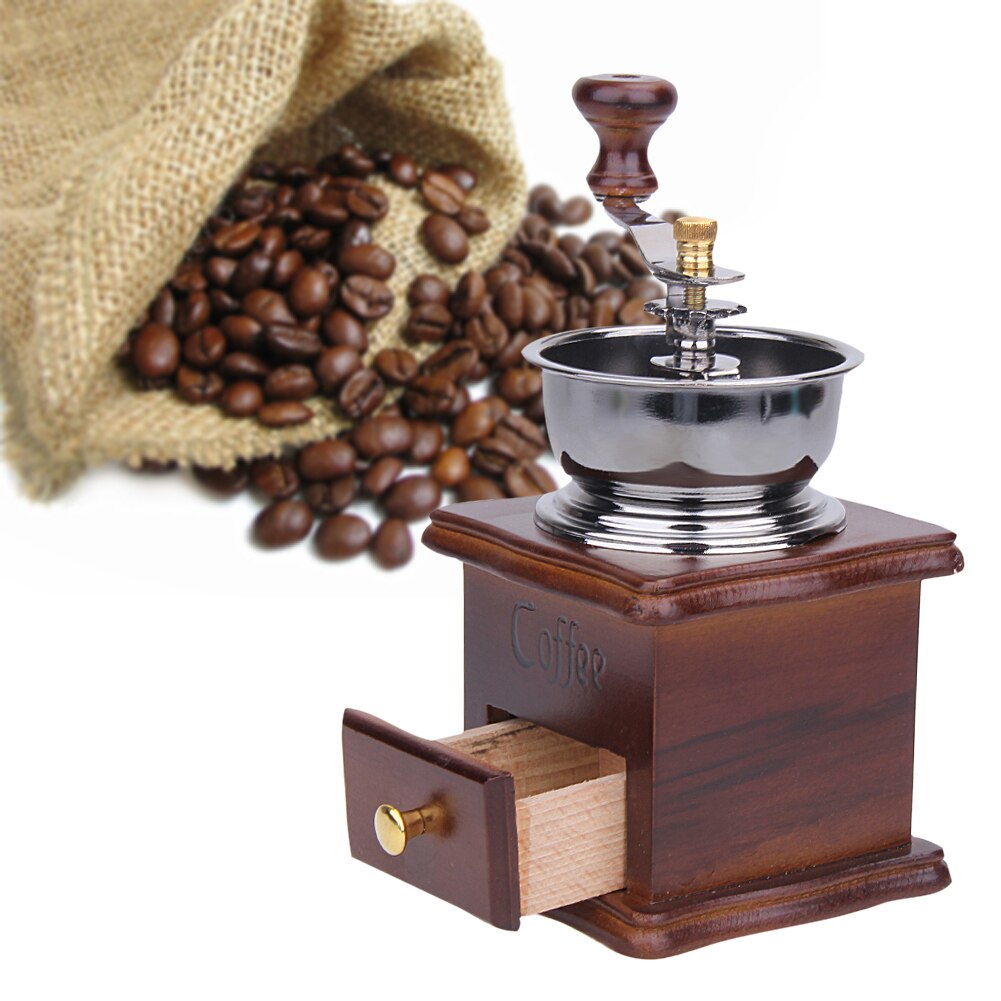 Manuel kaffekværn hånd kaffebønner kværn maskine manuel kaffebønnekværn retro træfabrikant kværne