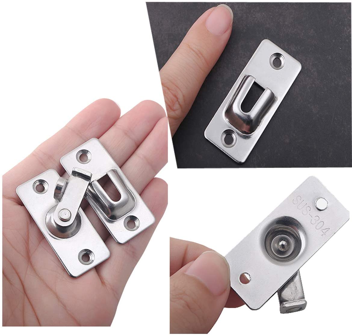 2 Sets Stainless Steel 90 Degree Door Clasp Lock Shift Door Buckle Button Right Angle Flip Door Latch Barn Sliding Door Lock
