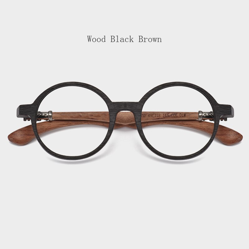 HDCRAFTER-gafas redondas clásicas de madera para hombre y mujer, montura para miopía, graduadas, de madera: Wood Black Brown