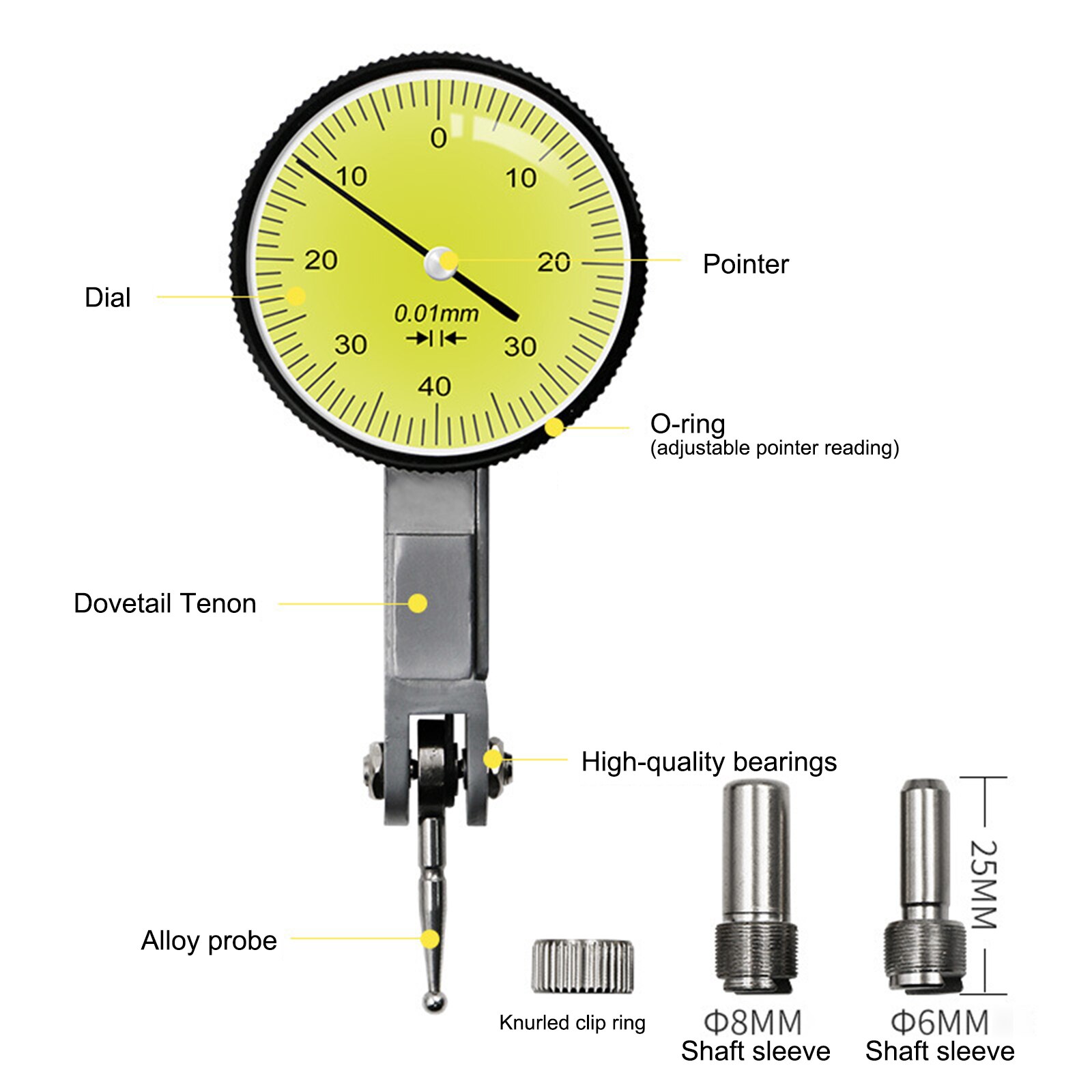 0-0.8mm 0.01mm Level Gauge Scale Precision Metric Dovetail Rails Dial Test Indicator Dial Indicator Measuring Instrument Tool