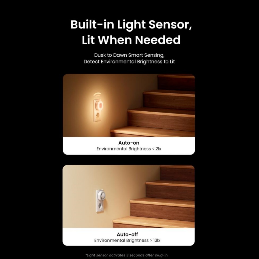 Yeelight Plug-in-Lichtsensor, Nachtlicht, 100–240 V, warme Farbe, 0,25 W, energiesparend, 2700 K, Beleuchtung, Lichtsensor, EU-Stecker