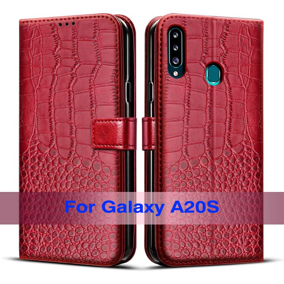 Wallet Flip Case For Samsung Galaxy A20s Case Leather Phone Cover For Samsung A20s A 20s a207 SM-a207f Coque Full Protective: Red