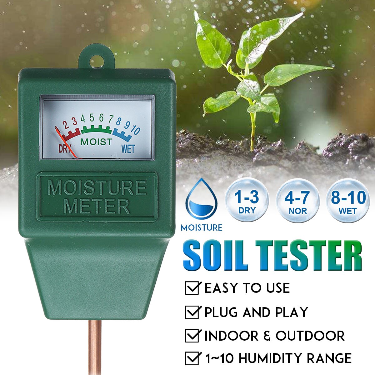 Jordtester jordfuktighet sollys ph måler tester til planter blomster surhet fuktighetsmåling hageverktøy