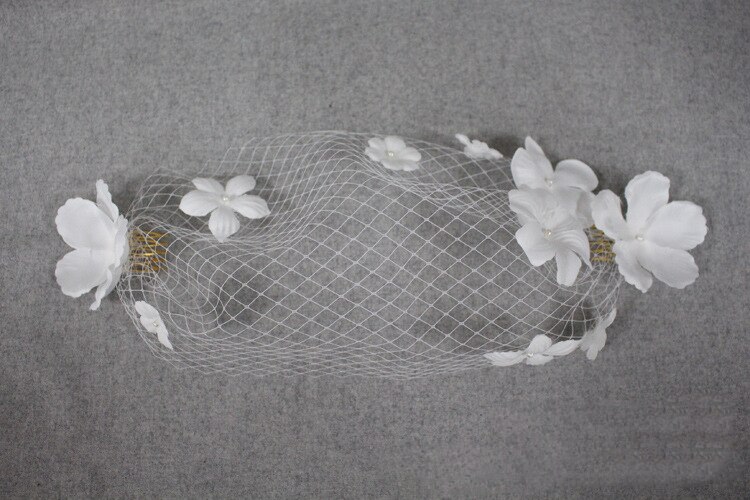 Encantadores accesorios para el cabello de novia de tul Vintage flores perlas niñas pelo cara velo con peine para las señoras accesorios de S805
