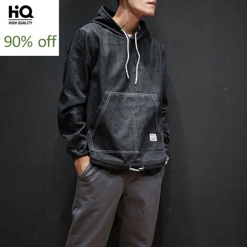 Mannen Hoodie Effen Denim Jas Mode Voorjaar Heren Kleding Losse Zwarte Jeans Jas Casual Mannen Veste Homme Plus size 5XL