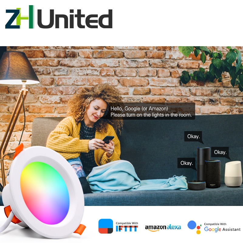 Ledet downlight wifi smart app dimming rundt søkelyset 5w 7w 9w rgb fargeskiftende varmt kjølig lys arbeid med alexa google hjem