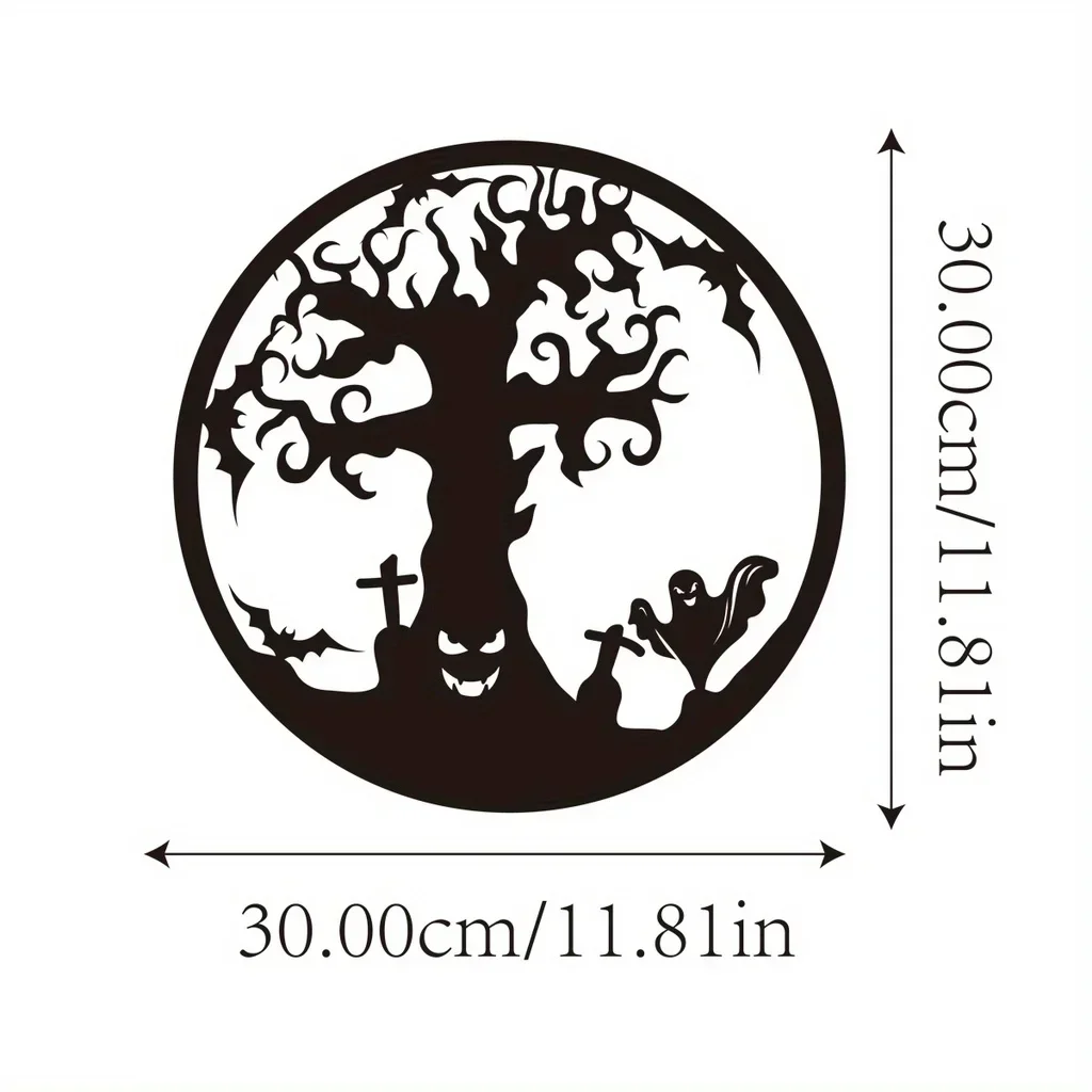 Eerie Metal Halloween Tree Wall Hanging Decor: Mysterious Black Iron Artwork for Home and Living Room Decoration: Default Title
