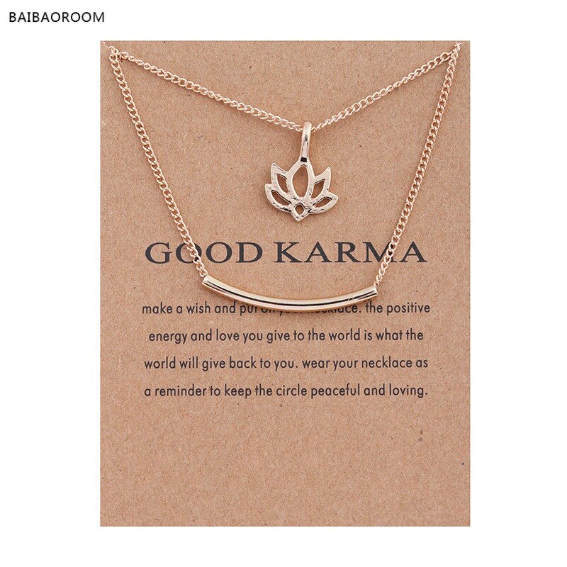 Goldene Überzogene Gute Karma Marmor Lotus Doppel Schicht Legierung Schlüsselbein Knochen Anhänger Kurze Halskette