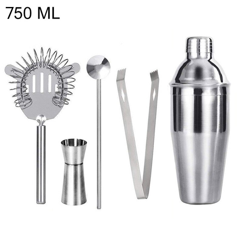550/750ml cocktail shaker mikser vin martini boston shaker bartendersett til tilbehør til drikker i rustfritt stål: 750ml 5 stk
