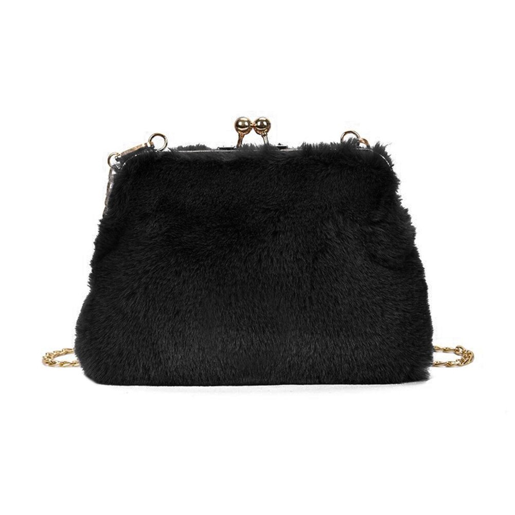 Leuke Pluche Kleine Vierkante Tas Vrouwen Handtas Casual Purse Chain Mobiele Telefoon Schouder Messenger tassen: Black