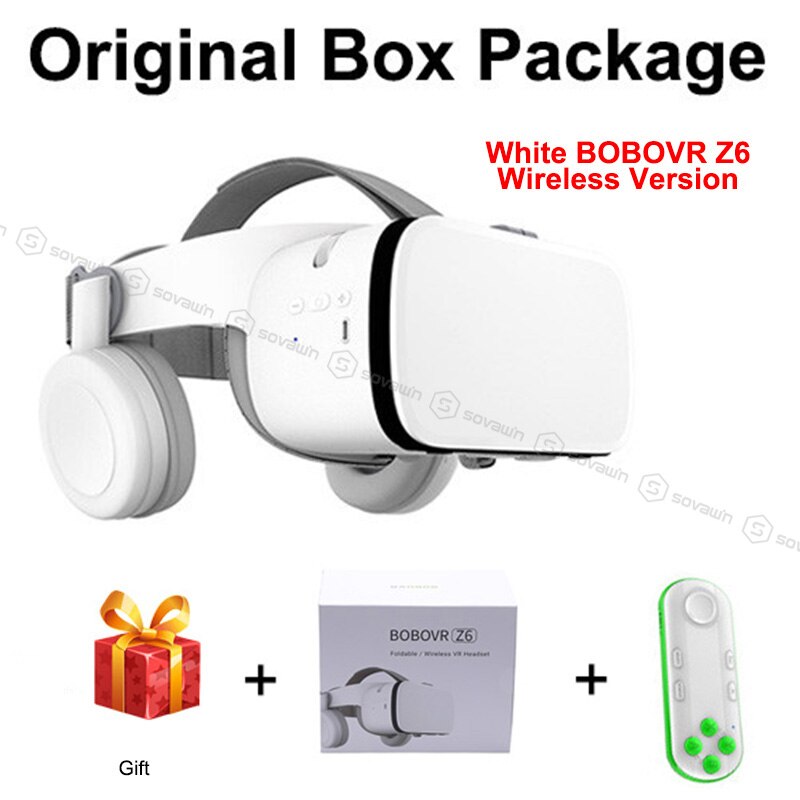Neueste BoBo VR Z6 Gläser 3D Virtuelle Realität Drahtlose Bluetooth VR Headset Helm Für iPhone Android Smartphone 4,7-6,2 "zoll: Weiß mit 051