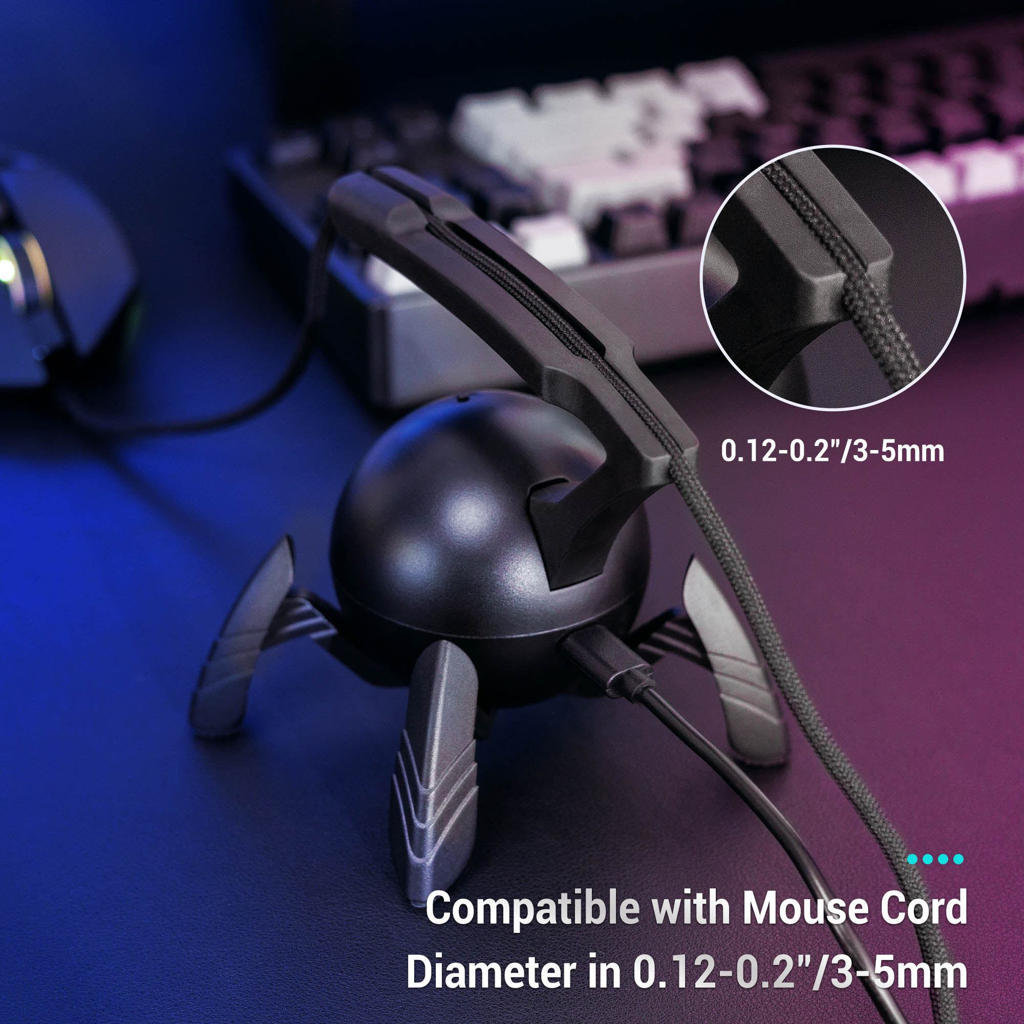 Muis Bungee Muis Kabelhouder Snoerclip Draadorganizer Flexibel voor muizen die Esports Gaming spelen met 3 USB-poorten en RGB-licht