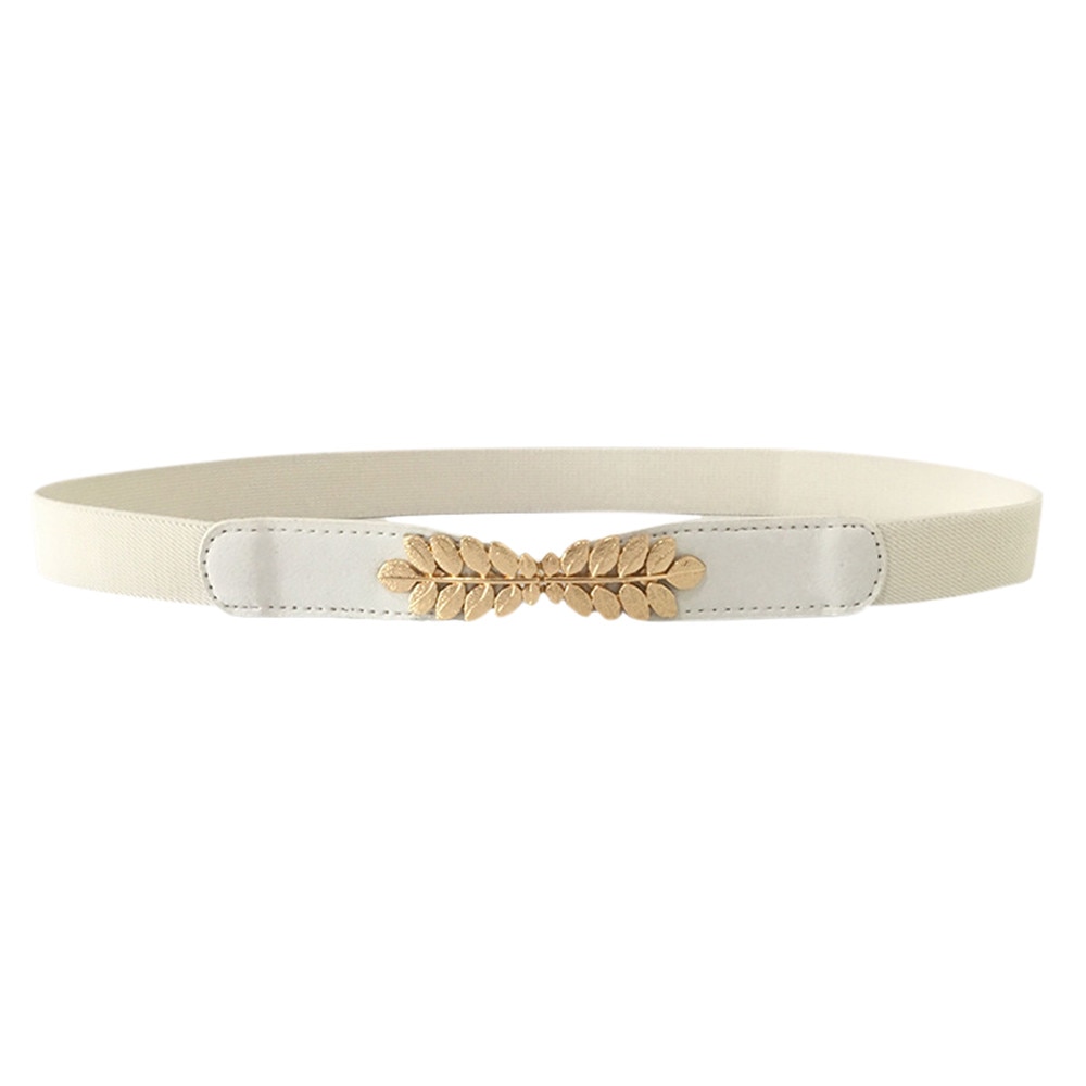 Leaves fivela cinto feminino elástico cinto de senhoras para vestido fino brilhante couro magro branco preto azul feminino cinto acessórios
