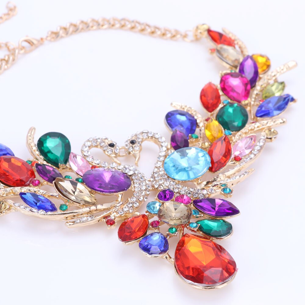 Crystal Bridal Jewelry Sets Gold/Silver Plated Swan Pendant Necklace Women Party Wedding Prom Necklace Earring Accessories