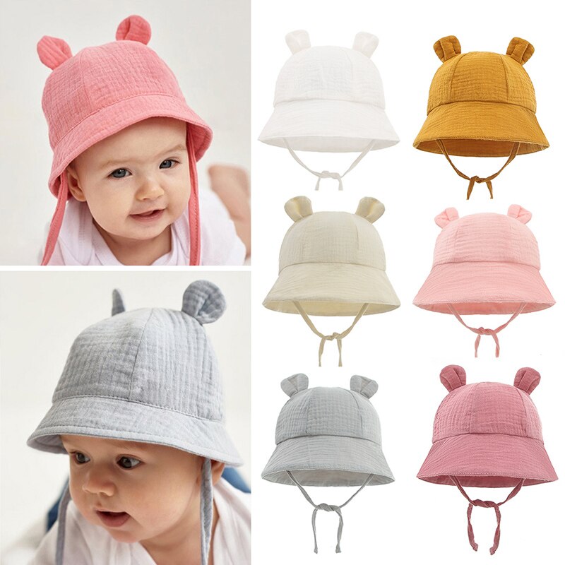 Nuovo cappello estivo da sole per bambini con orecchie cappello da pescatore per bambina tinta unita cappello da bambino in morbido cotone per bambini