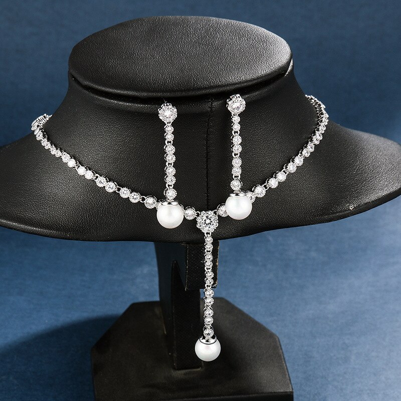 WEIMANJINGDIAN Nuovo Arrivo Borsette di Goccia Della Perla e Lunetta Impostazione cubo Zirconia CZ di Cristallo di Cerimonia Nuziale impostato di Gioielli Da Sposa