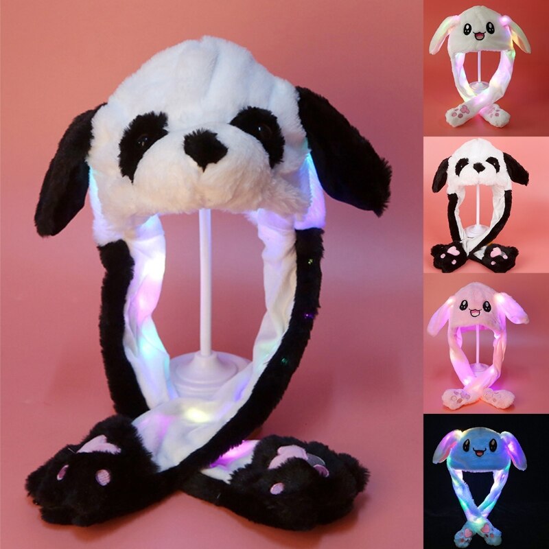 Allumer Chapeau En Peluche avec des Oreilles Mécaniques Dessin Animé Lapin Panda LED Couvre-oreille