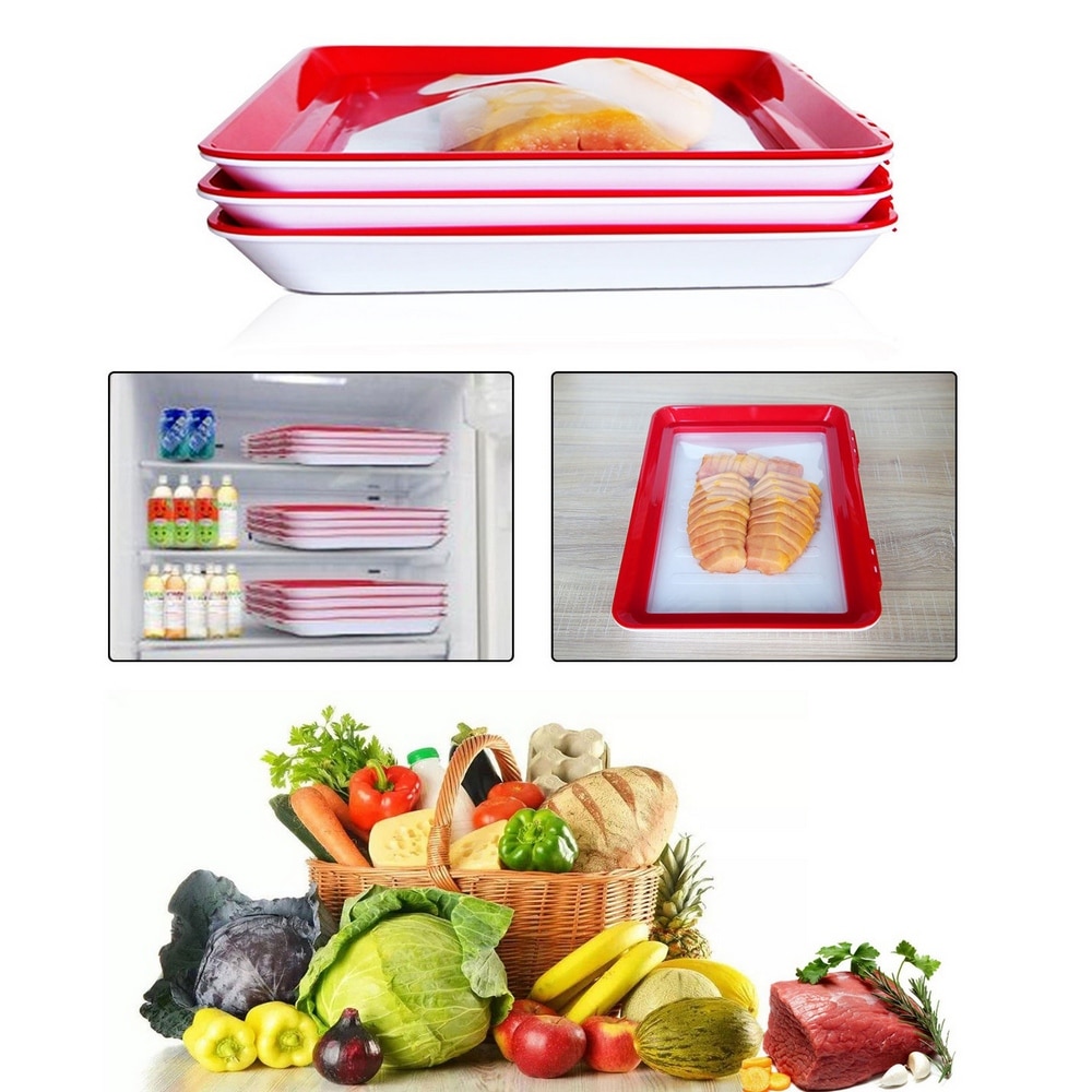 2PCS Food Preservation Tray Vacuum Fresh Food Plate Portable Refrigerator Food Storage Hotel Kitchen Preservation Box Container