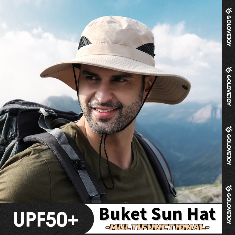 Bucket Hat Man Outdoor Cowboy Hat Sunscreen UV Protection Breathable Fishing Sunshade Camping Hiking Big Brim Fisherman Cap