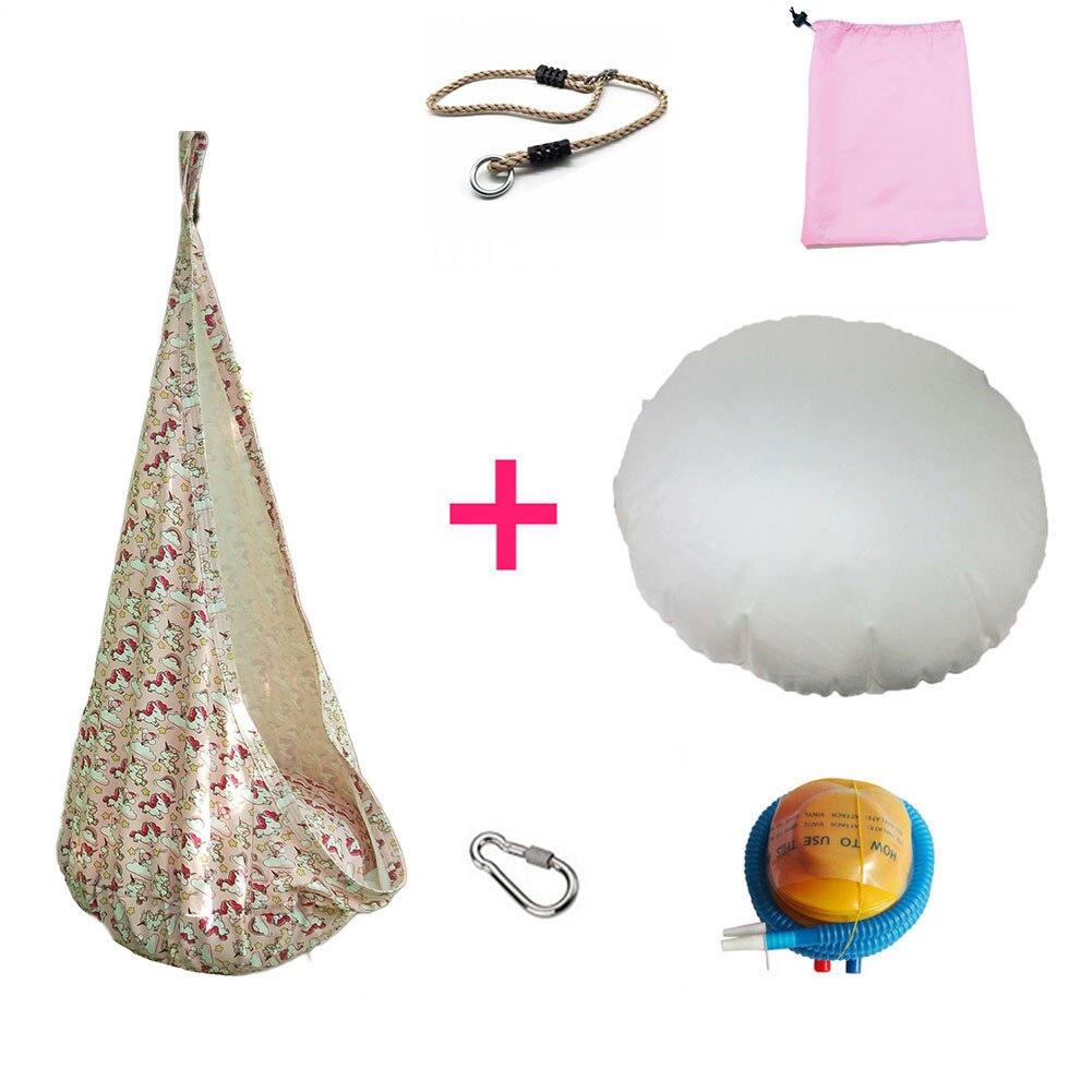 Kleurrijke Eenhoorn Kinderen Hangmat Tuinmeubelen Schommel Stoel Indoor Outdoor Opknoping Seat Kind Schommel Patio Draagbare: pink with rope