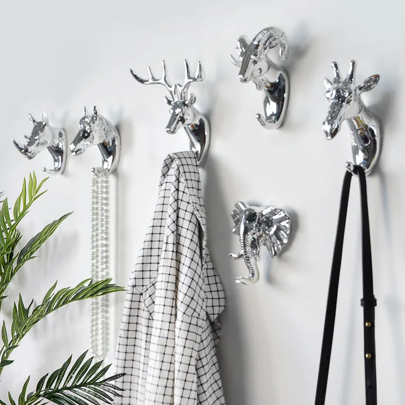 Ganchos con forma de Animal europeo, ciervo, Stags, rinoceronte, caballo, jirafa, cabeza de elefante, colgador de pared, abrigo para sombrero, gancho, soporte para estante, decoración del hogar