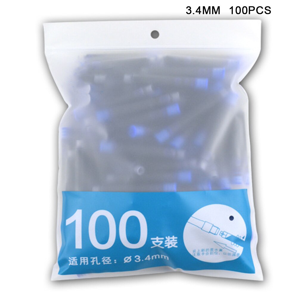 50/100Pcs Fountain Pen Ink Refills 3.4mm Standards International Stationery Office Supplies Ink Pens Blue Black Red Blue-black: Light Cyan
