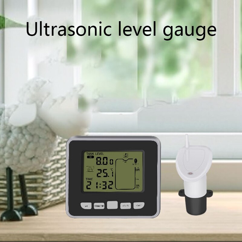 Ultrasonic Wireless Water Tank Liquid Depth Level Meter Sensor with Temperature Display with 3.3 Inch LED Display: Default Title