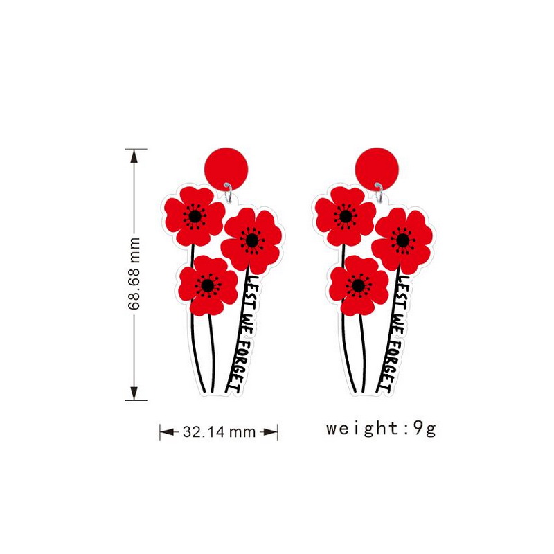 Rød valmue blomst sort kors hjerte form cirkel med blomster akryl ørestikker romantiske valmuer buket broche smykker: Valmuer