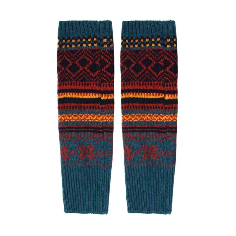CPDD Bohemian Women Winter Extra Long Leg Warmers Multicolor Geometry Pattern Boot Cuffs Jacquard Crochet Knit Faux Wool Thigh: Blue