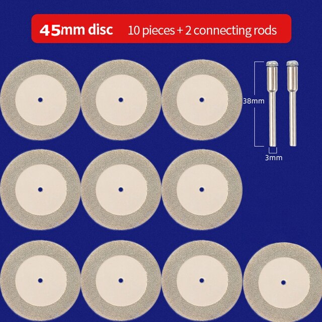 10pcs Mini Abrasive Diamond Cutting Disc Set for Dremel Rotary Cutter Saw Blade Grinding Wheels Disk with Mandrel Rotary Tools: 45MM