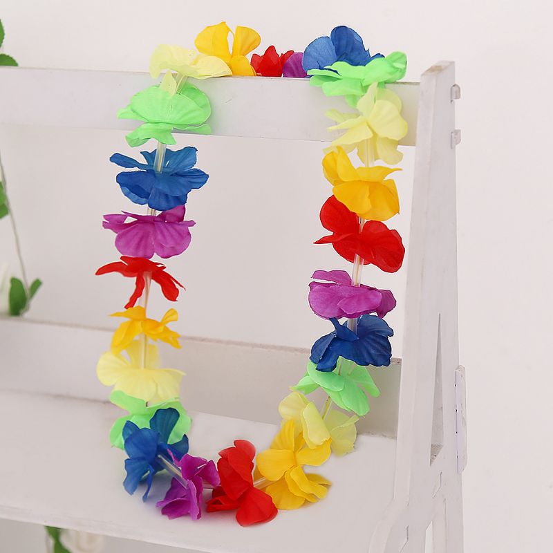 LED Lights Hawaii Flower Garland Necklace Hula Wreath Birthday Pool Party Supply Q6PD