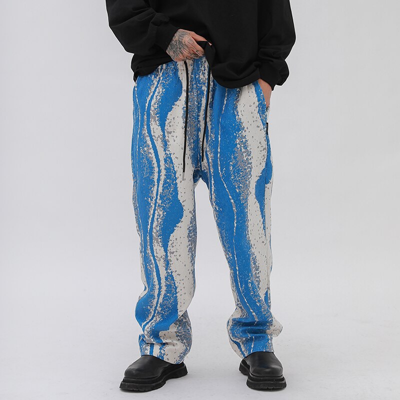 Harajuku Tie Dye Painted Corduroy Casual Pants Men and Women Drawstring Straight Loose Trousers Streetwear Oversize Cargo Pants
