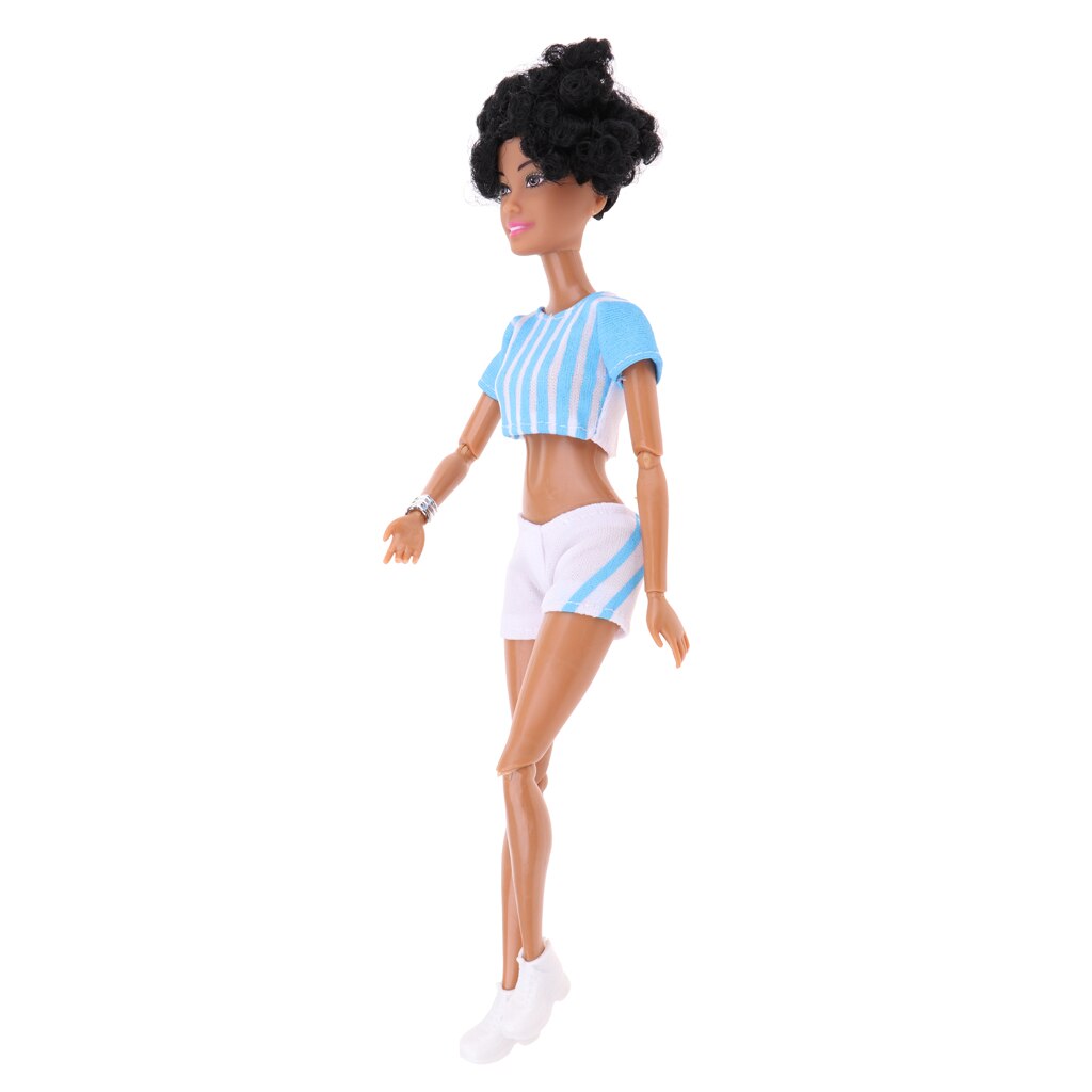 Girl Dolls Model Polyarticular Turnable Dolls - Blue Short Top And White Pants