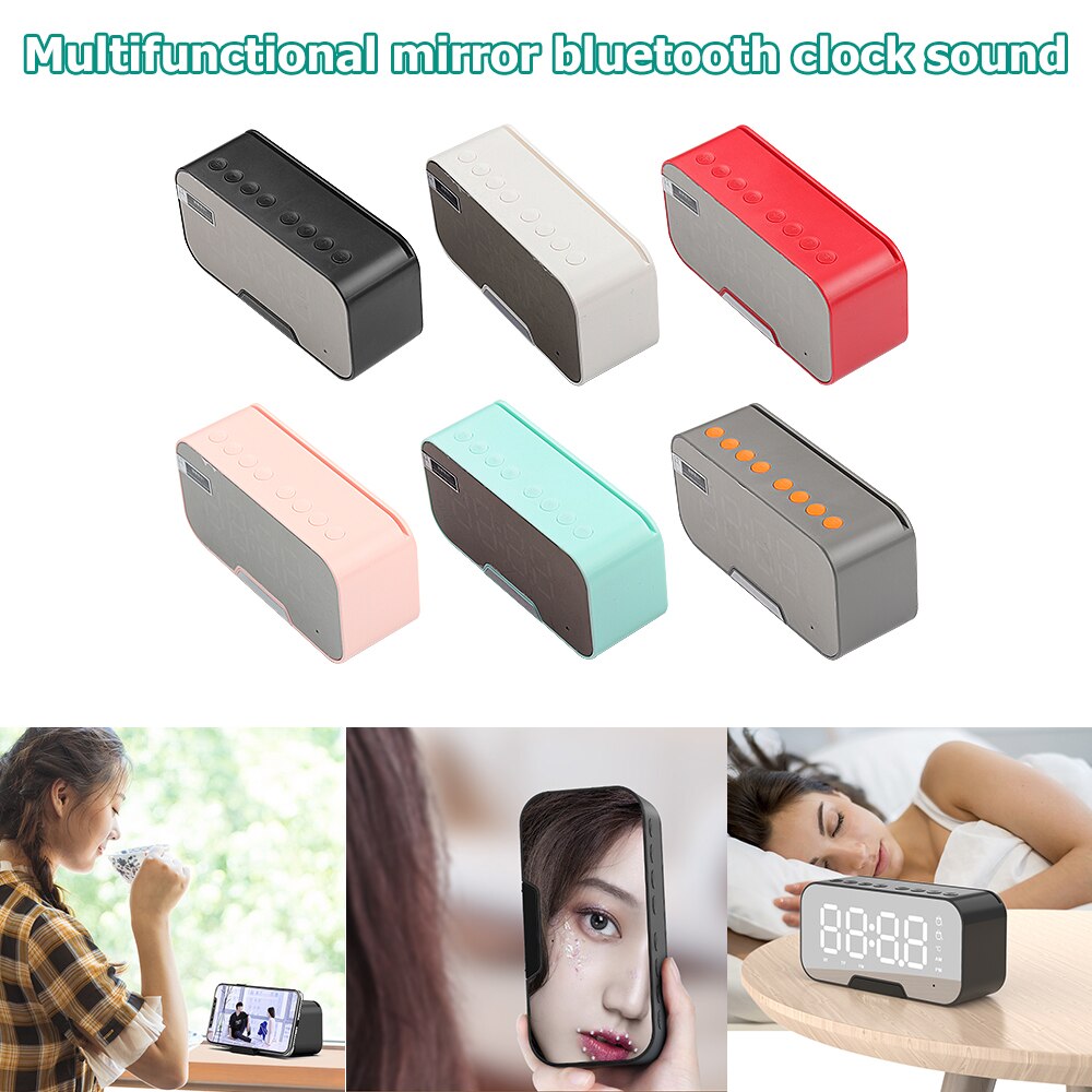 LED Wireless Bluetooth Speakers 3W Fm Radio With Digital Alarm Clock Mirror Sound Box Subwoofer Handsfree Desktop Speaker