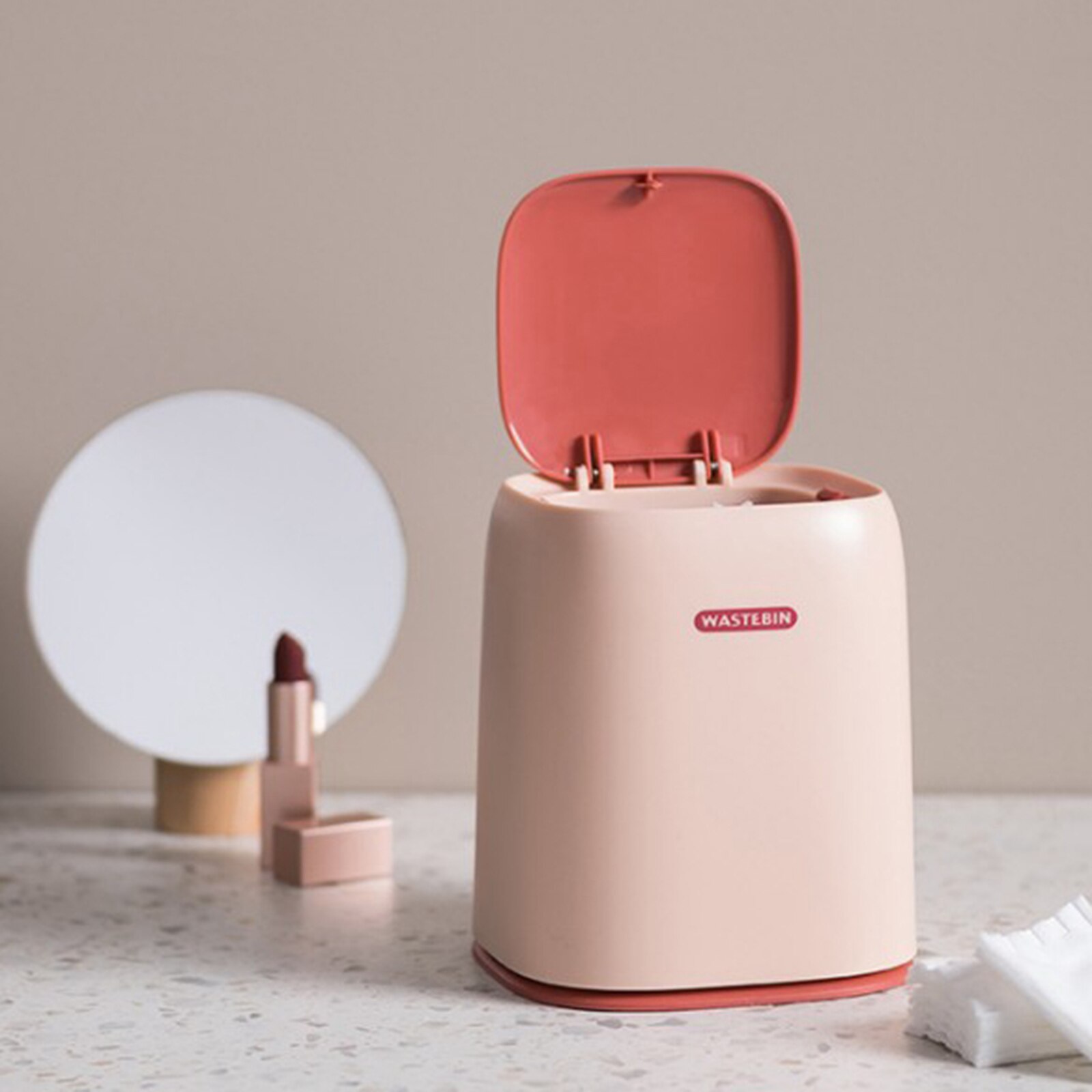 Plastic Desk Trash Can Mini Trash Bin Waste Basket Desktop Countertop Trash: Pink