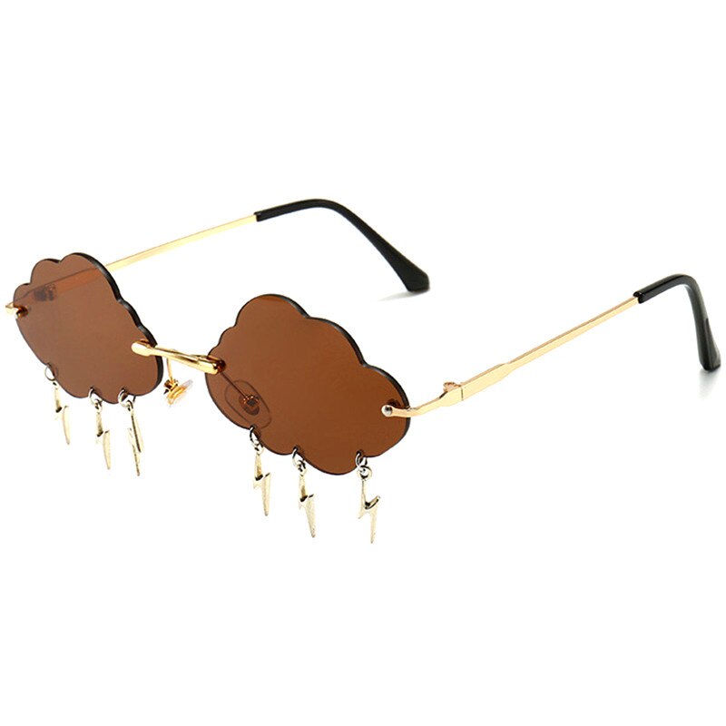 Randloze Zonnebril Vrouwen Vintage Wolken Tassel Steampunk Zonnebril Mannen Frameloze Punk Bril Shades UV400 Driver Bril: Brown