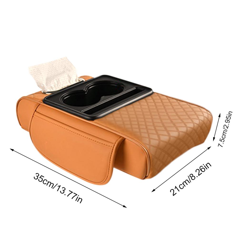 Auto Armsteun Doos Verhooging Kussen Met Bekerhouder Tissue Box Zijopbergvak Voor Auto Interieur Armsteun Cover Hoogte Pad: Oranje
