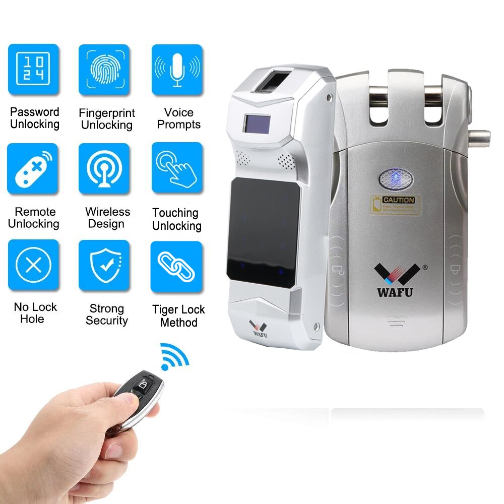 WAFU-cerradura inteligente con huella dactilar para puerta de entrada, dispositivo de cierre remoto Invisible, sin llave, antirrobo, con teclado y huella dactilar, WF-010B