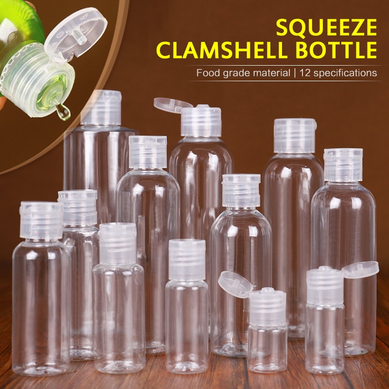 Gennemsigtige genopfyldelige flasker vaskbare opdelt flaske vippehætte separat aftapning (5,10,20,30,50,60,80,100,120,150,200ml valgfri