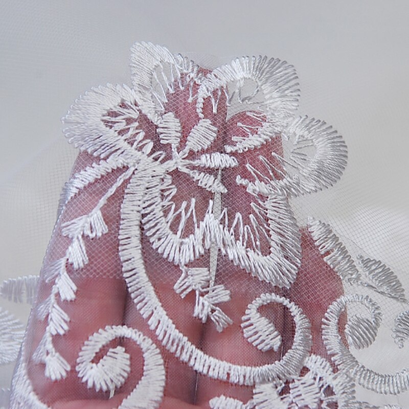 Frauen 150cm Braut Kurze Hochzeit Schleier Weiß Eine Schicht Spitze Blume Rand Appliques