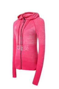 Otoño nueva mujer secado rápido deportes Yoga chaqueta Fitness manga larga cremallera sudadera gimnasio Running ropa deportiva sudaderas: Rojo rosado / M