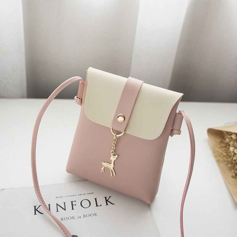 Bolso de lujo de para mujer, bolsa informal para teléfono móvil, con abalorio de ciervo, bolso cruzado de hombro individual,: Pink