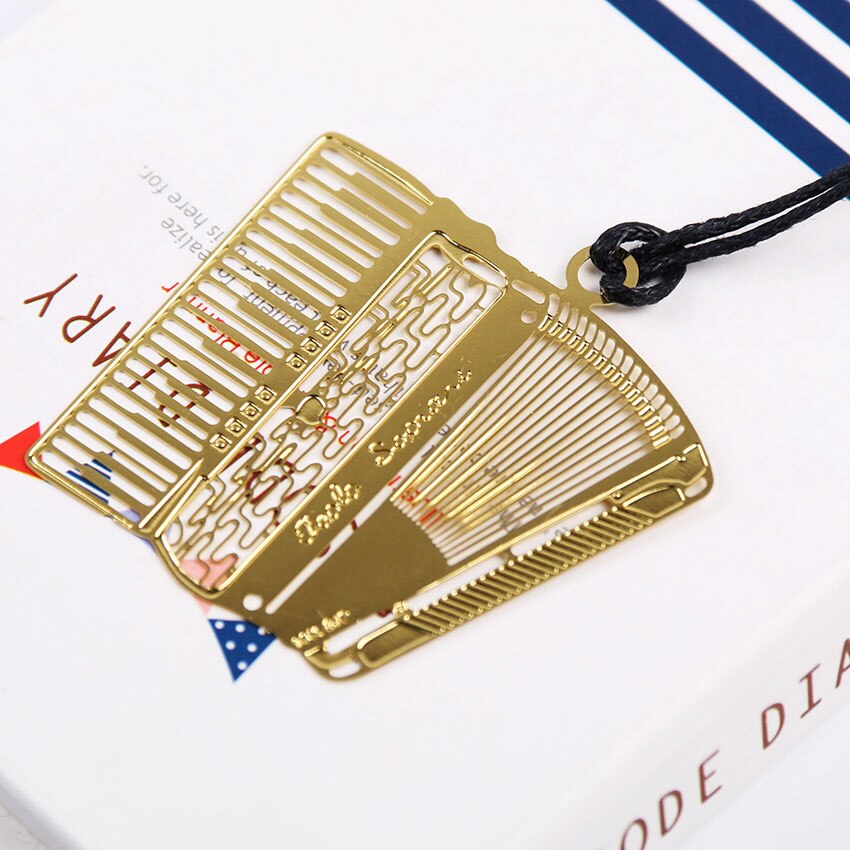 1PC Cute Gold Metal Bookmark Music Piano Guitar Bookmark for Book Korean Stationery: 6