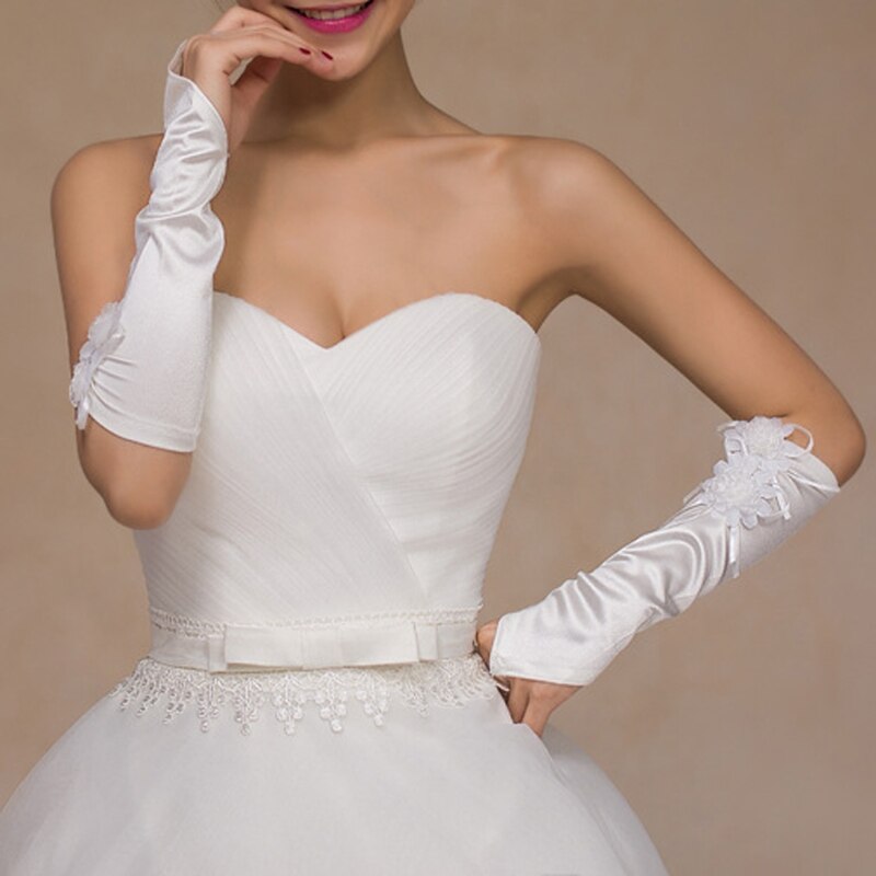 Womens Elbow Length Bridal Long Fingerless Gloves Lace Flower Wedding Prom Party