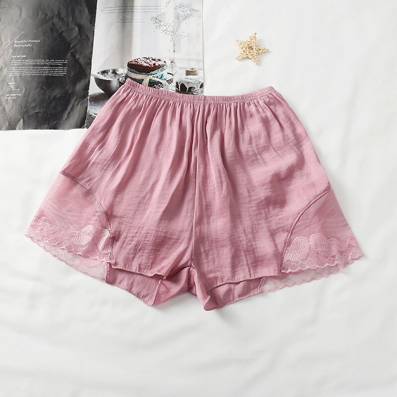 Summer Plus Size Short Sleep Bottoms Women Safety Shorts Satin Lace Shorts High Waist Short Sex Pants ouc122: Pink / XXXL