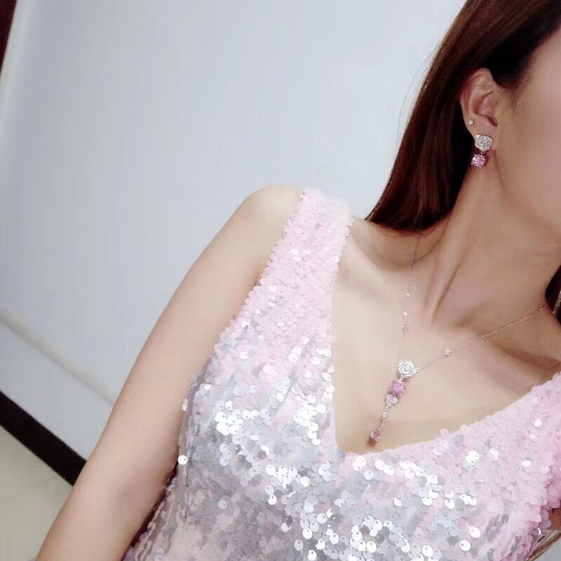 Heißer Reine 925 Sterling Silber Schmuck einstellen Für Frauen Rosa verrotten Stein Heiße Party Rose Schmuck einstellen Halskette Ring ohrringe einstellen